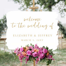 Modern Script White Gold Wedding Welcome Sign