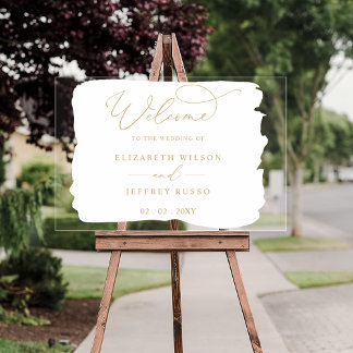 Modern Script White Gold Wedding Welcome Sign