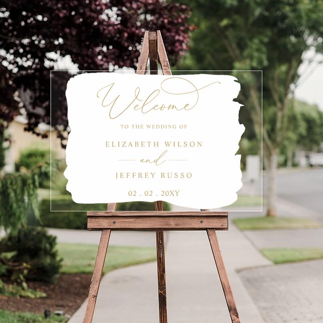 Modern Script White Gold Wedding Welcome Sign (Modern Script White Gold Wedding Welcome Sign)