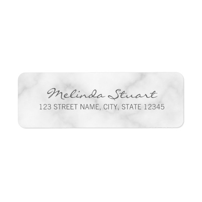 Modern Script White Marble Label (Front)