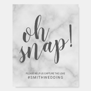 Modern Script White Marble Oh Snap Wedding Sign