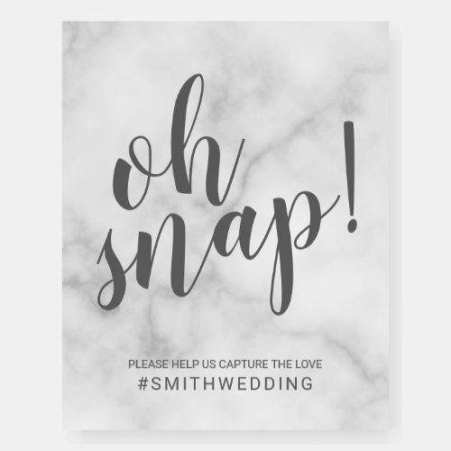 Modern Script White Marble Oh Snap Wedding Sign
