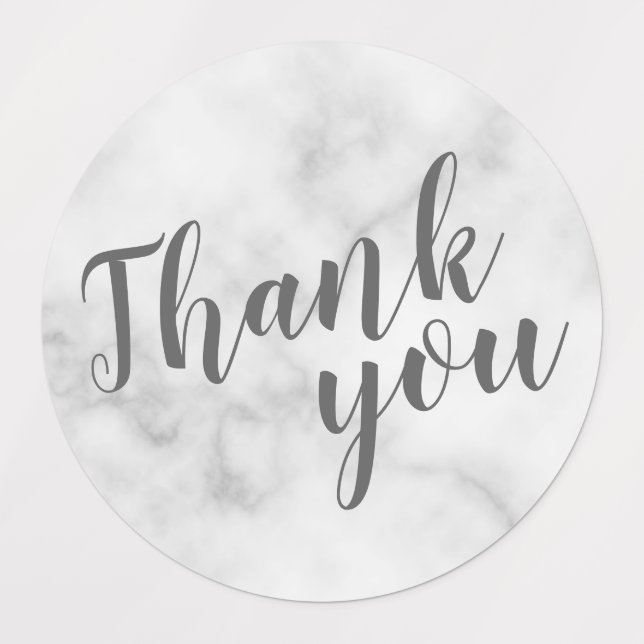 Modern Script White Marble Wedding Thank You Labels (Design 1)
