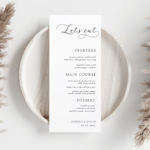 Modern Script White Minimalist Let's Eat Wedding Menu