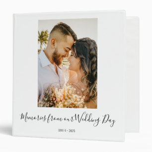 Modern Script White Our Wedding Day Wedding Album 3 Ring Binder