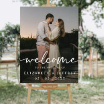 Modern Script White Photo Wedding Welcome Acrylic Sign