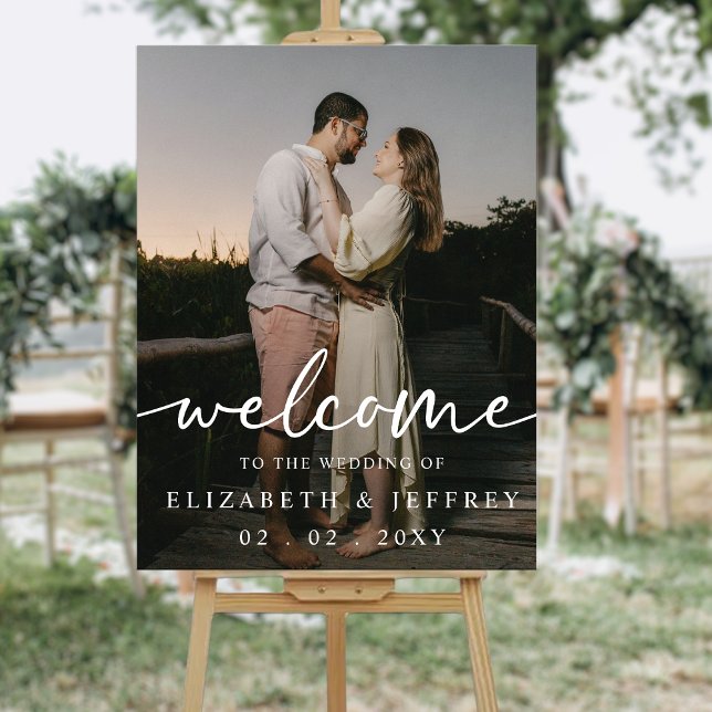 Modern Script White Photo Wedding Welcome Acrylic Sign (Modern Script White Photo Wedding Welcome Acrylic Sign)