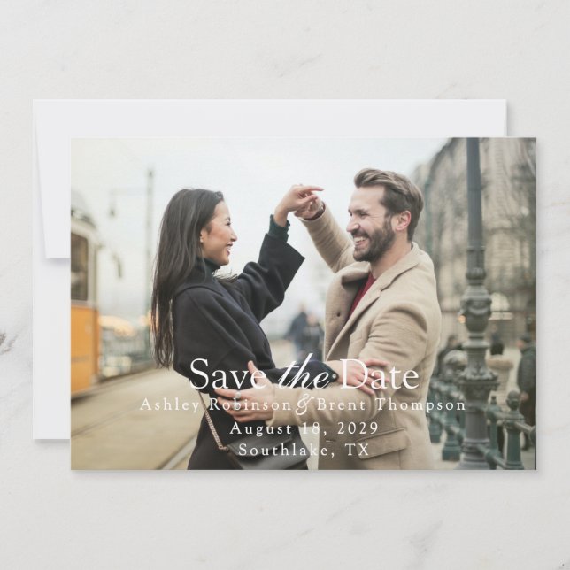 Modern Script White Text Horizontal Photo (Front)