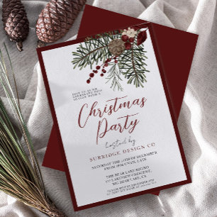 Modern Script Winter Berries Christmas Party Invitation