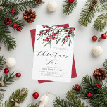 Modern Script Winter Berries Christmas Tea Invitation<br><div class="desc">Invite your friends and loved ones to a sumptuous holiday dinner and party with this modern elegant invitation featuring watercolor winter berries,  botanical leaf stems,  and sophisticated script lettering of "Christmas Party".</div>