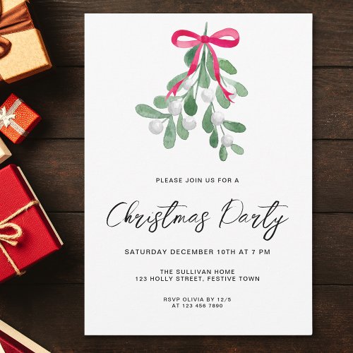 Modern Script Winter Mistletoe Christmas Party Invitation