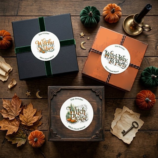 Modern Script Witch Party Orange Pumpkin Botanical Labels (Modern Script Witch Party Orange Pumpkin Botanical Labels)
