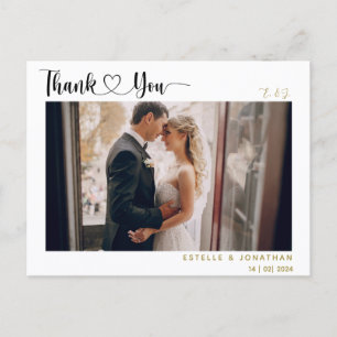 Modern Script with Heart Wedding Thank You Photo Holiday Postcard