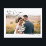 Modern Script with Heart Wedding Thank You Photo Postcard<br><div class="desc">Elegant and simple wedding thank you template card featuring a hand lettered typography script text with a heart between the words. This casual script and the white space gives a simple and minimalistic feel. Customize this product by inserting your own wedding photo and editing the message on the back of...</div>
