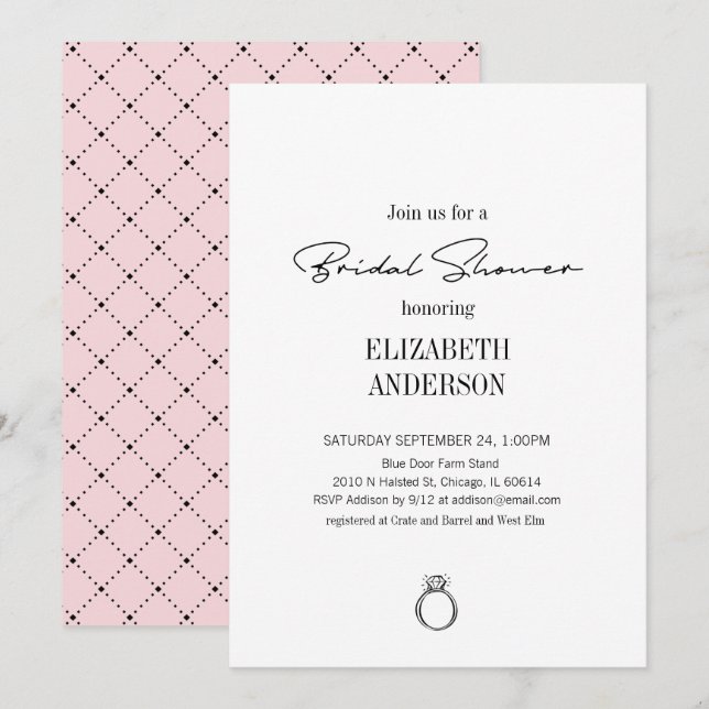 Modern Script With Ring Bridal Shower Invitation (Front/Back)