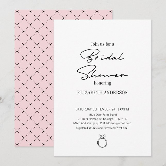 Modern Script With Ring Bridal Shower Invitation (Front/Back)