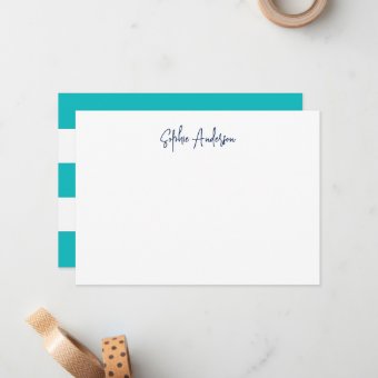 Modern Script with White Stripes and Custom Color Note Card | Zazzle