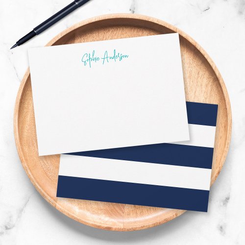 Modern Script with White Stripes and Custom Color Note Card