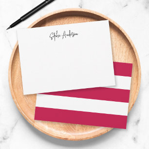 Modern Script with White Stripes and Custom Color Note Card