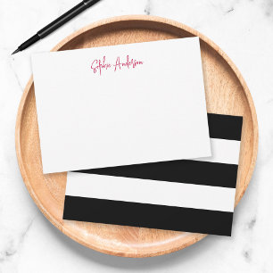 Modern Script with White Stripes and Custom Color Note Card