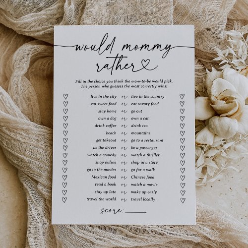 Modern Script Would Mommy Rather Baby Shower Game Invitation