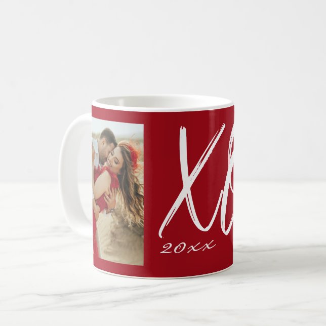 Modern Script XO Year Photo Coffee Mug (Front Left)