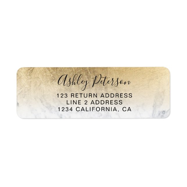 Modern script yellow gold foil ombre marble label (Front)