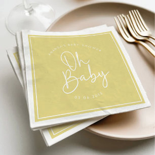 Modern Script Yellow Oh Baby Simple Baby Shower Napkins