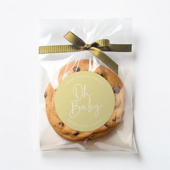 Modern Script Yellow Oh Baby Simple Shower Favor Classic Round Sticker (Creator Uploaded)