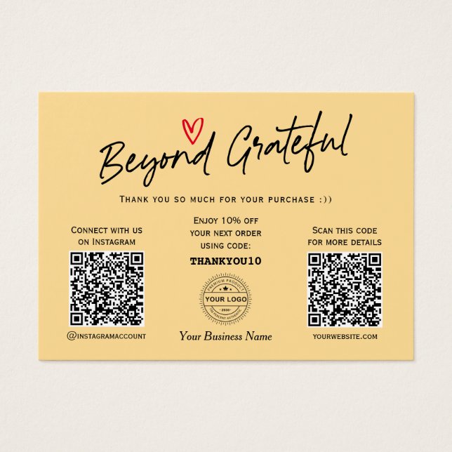 Modern Script Yellow QR code gift certificate card (Front)