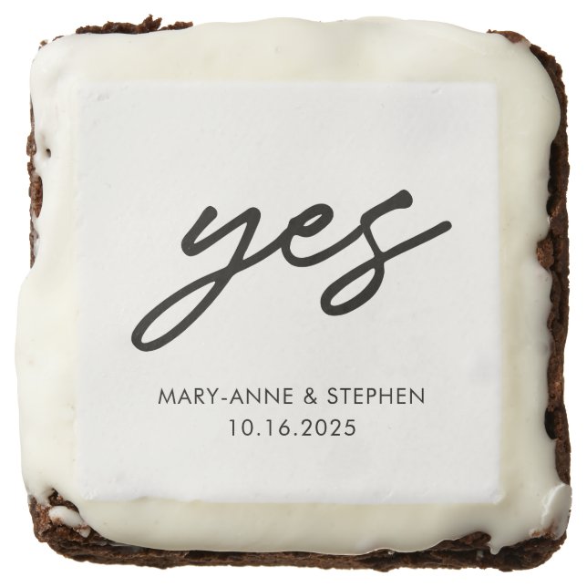 Modern Script Yes Engagement Wedding Party Brownie (Front)