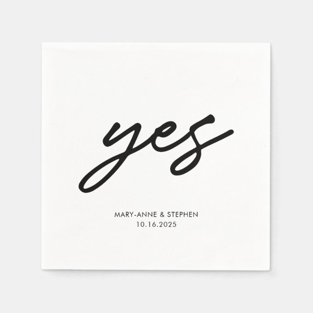Modern Script Yes Engagement Wedding Party Napkins (Front)
