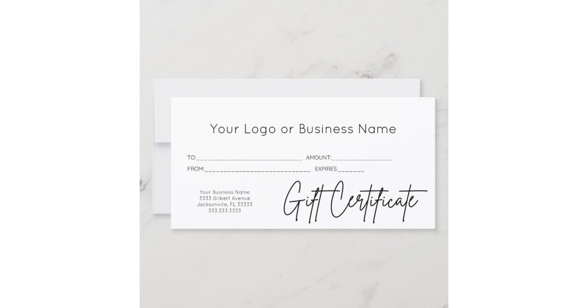 Modern Script Your Logo Business Gift Certificate | Zazzle