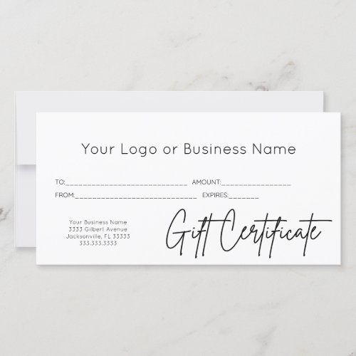 Modern Script Your Logo Business Gift Certificate