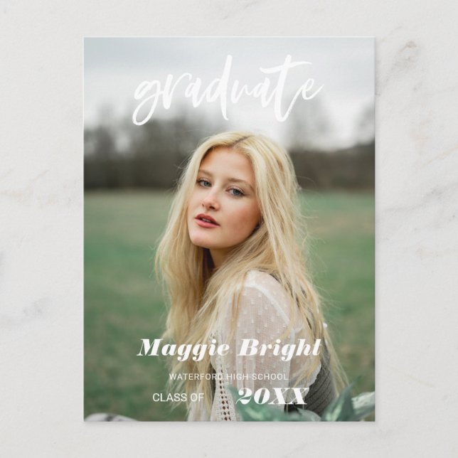 Modern scripted graduate photo postcard (Front)