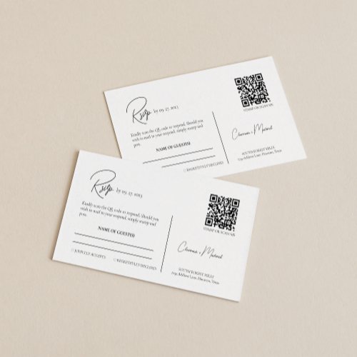Modern Scripts Simple Clean Rsvp Wedding QR code Enclosure Card