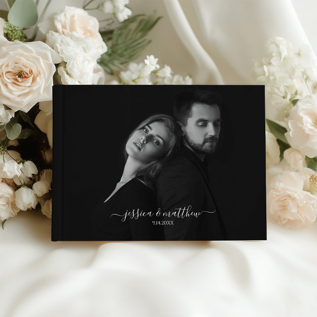 Modern Scripty Black and White Photo  Guest Book (Creator Uploaded)