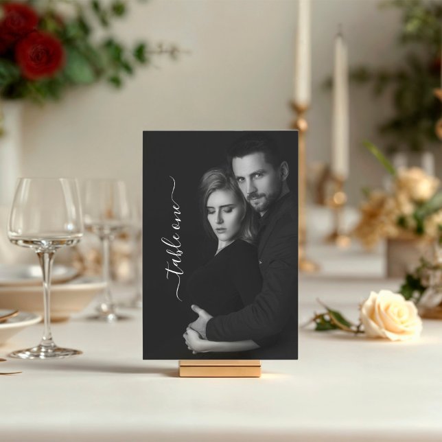 Modern Scripty Black and White Photo QR Code  Table Number (Creator Uploaded)