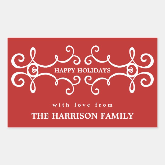 Modern Scrolls Holidays Christmas Gift Tag / Red (Front)