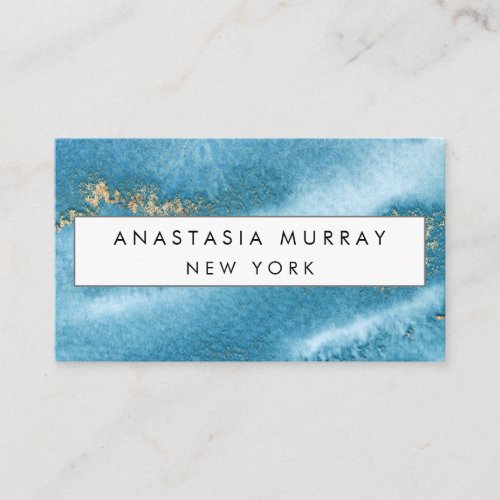 Modern Sea Blue and Gold Glitter Minimalist Luxury Business Card
