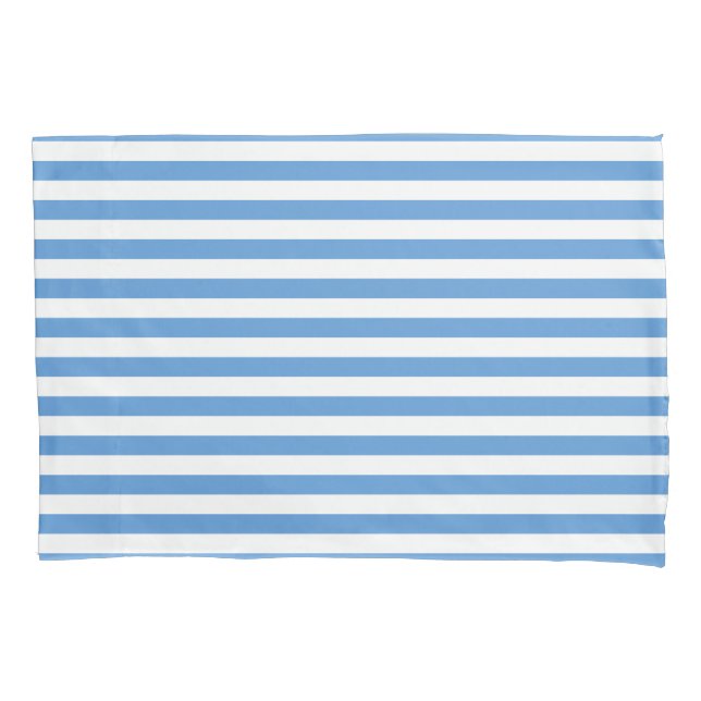 Modern Sea Blue and White Stripe Beachy Pillow Case (Front-Left)