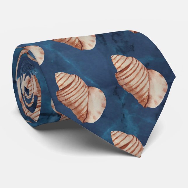 Modern Sea Blue Seashell Neck Tie (Rolled)