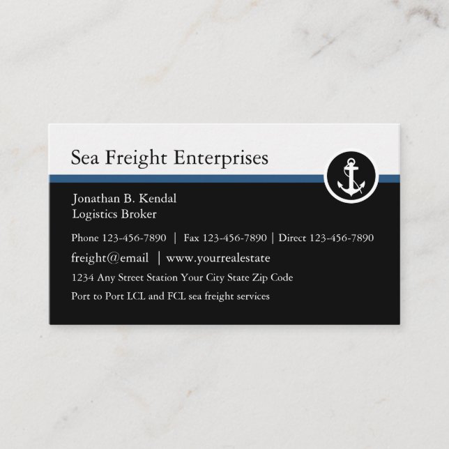 Modern Sea Freight And Logistics Business Card (Front)