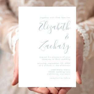 Modern Sea Glass Green Script Wedding Invitation