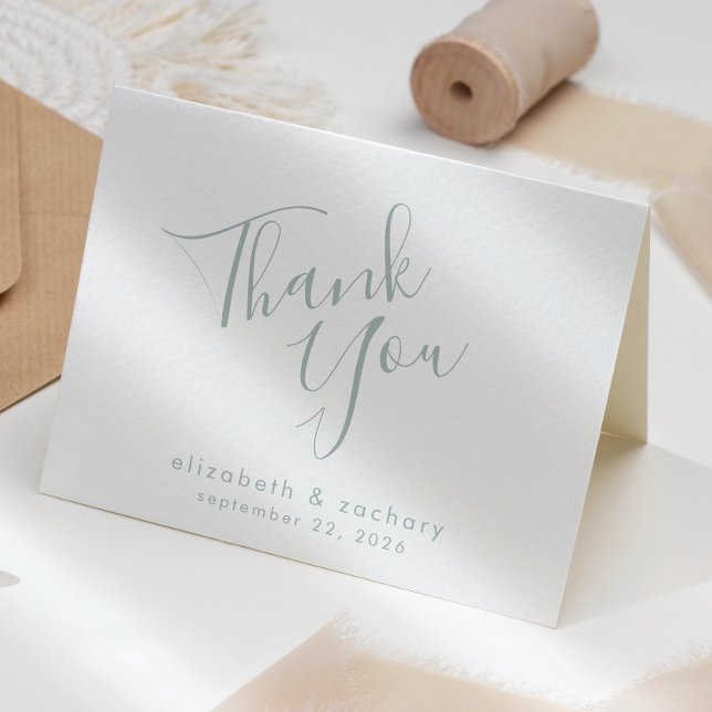 Modern Sea Glass Green Script Wedding Thank You Card (Creator Uploaded)