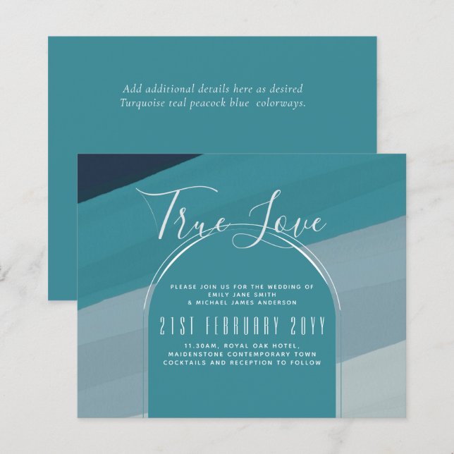 Modern Sea Glass Ocean Peacock Blue Teal Wedding (Front/Back)