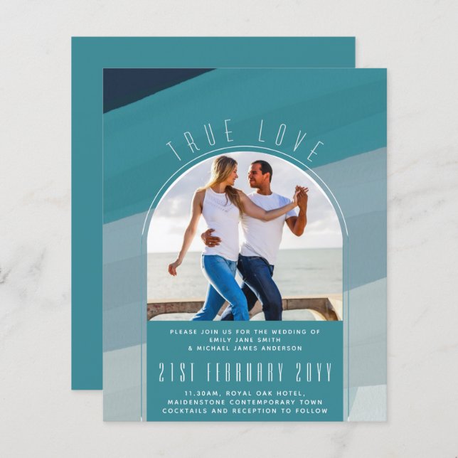 Modern Sea Glass Ocean Peacock Blue Teal Wedding (Front/Back)