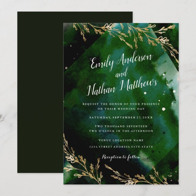 Modern Sea Green Emerald Wedding Invitation (Front/Back)