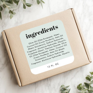 Modern sea green ingredient list product label