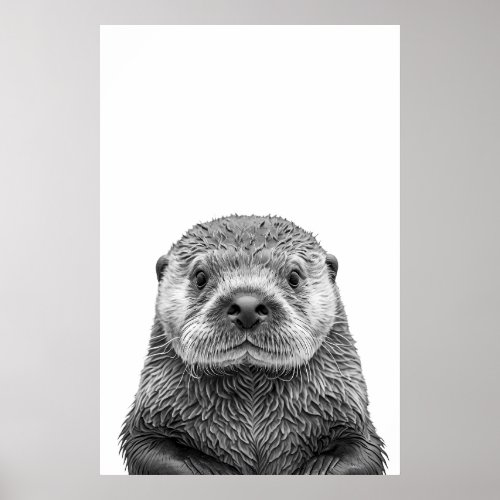 Modern Sea Otter Portrait Black White Poster